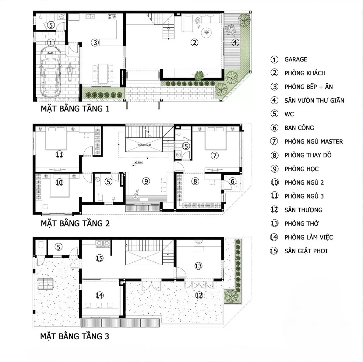 Bản vẽ mặt bằng nhà 7x10m 3 tầng hiện đại