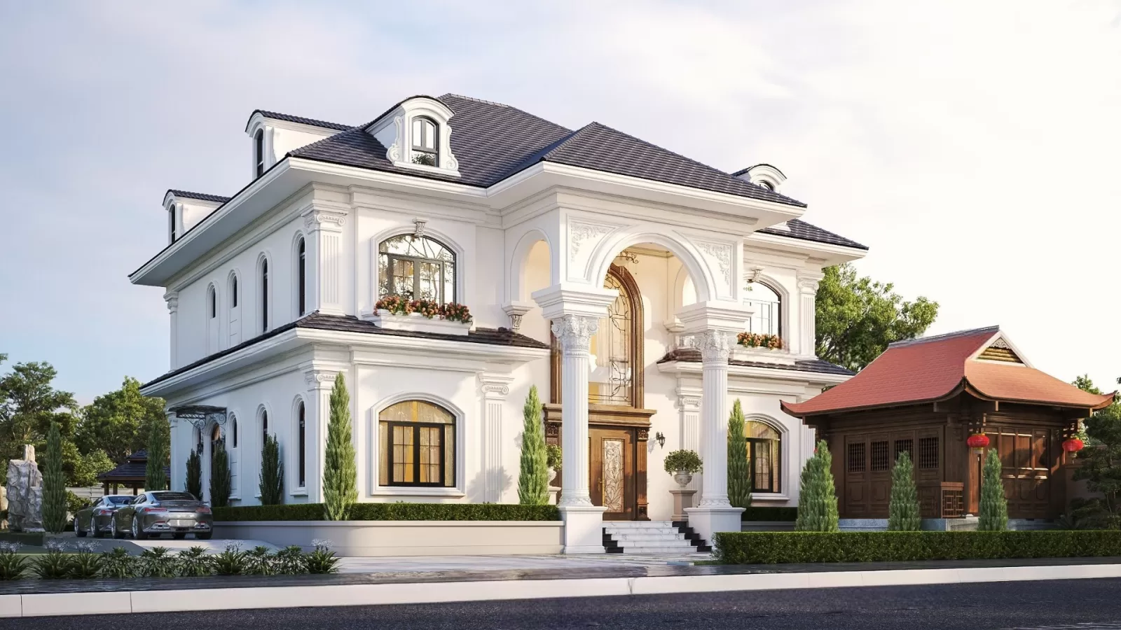 Nhà vườn đẹp mái nhật tân cổ điển