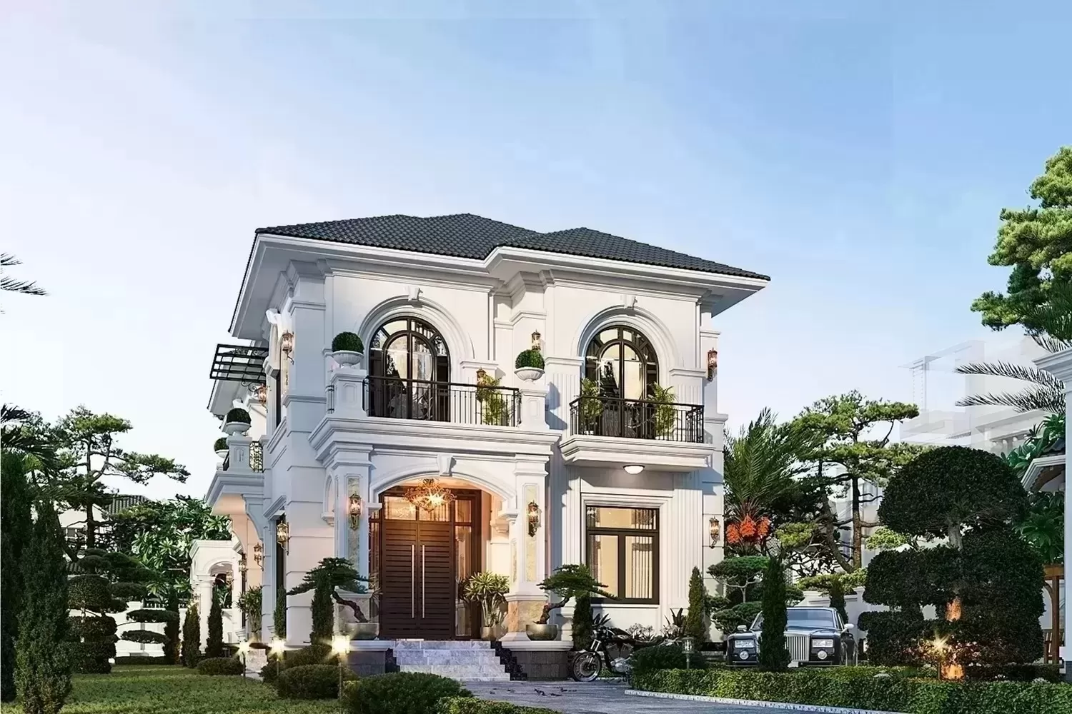 Hình dựng 3D mẫu nhà vườn tân cổ điển