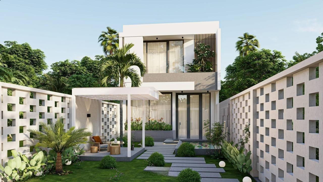 Bản vẽ 3D nhà vườn đẹp mái bằng