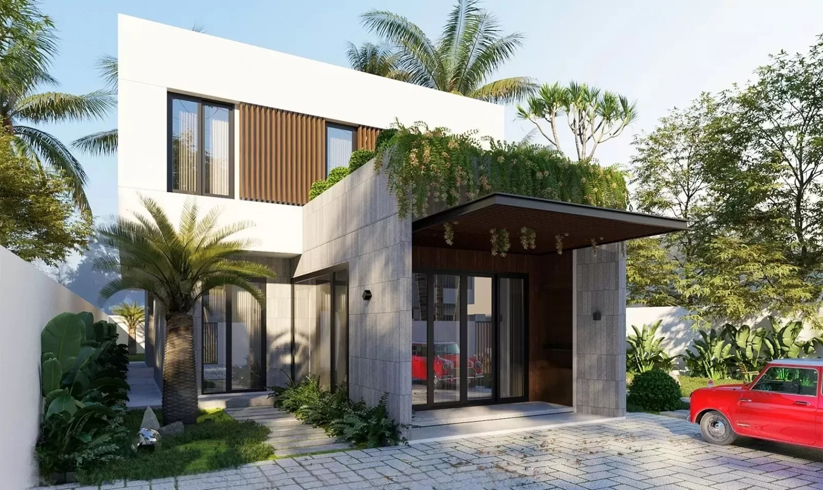Phối cảnh hình vẽ 3D nhà vườn 2 tầng