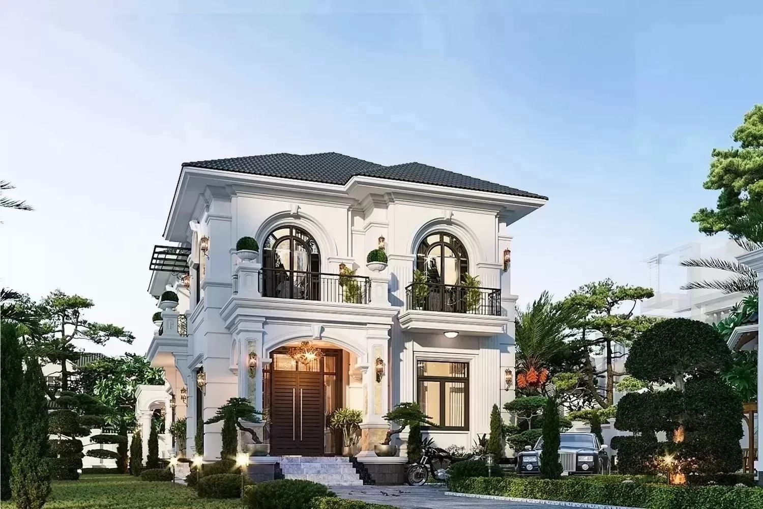 Hình dựng 3D mẫu nhà vườn tân cổ điển