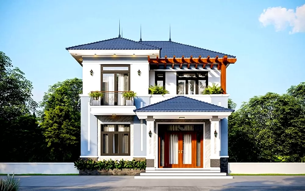 Mẫu nhà 2 tầng mái nhật ở nông thôn giá rẻ