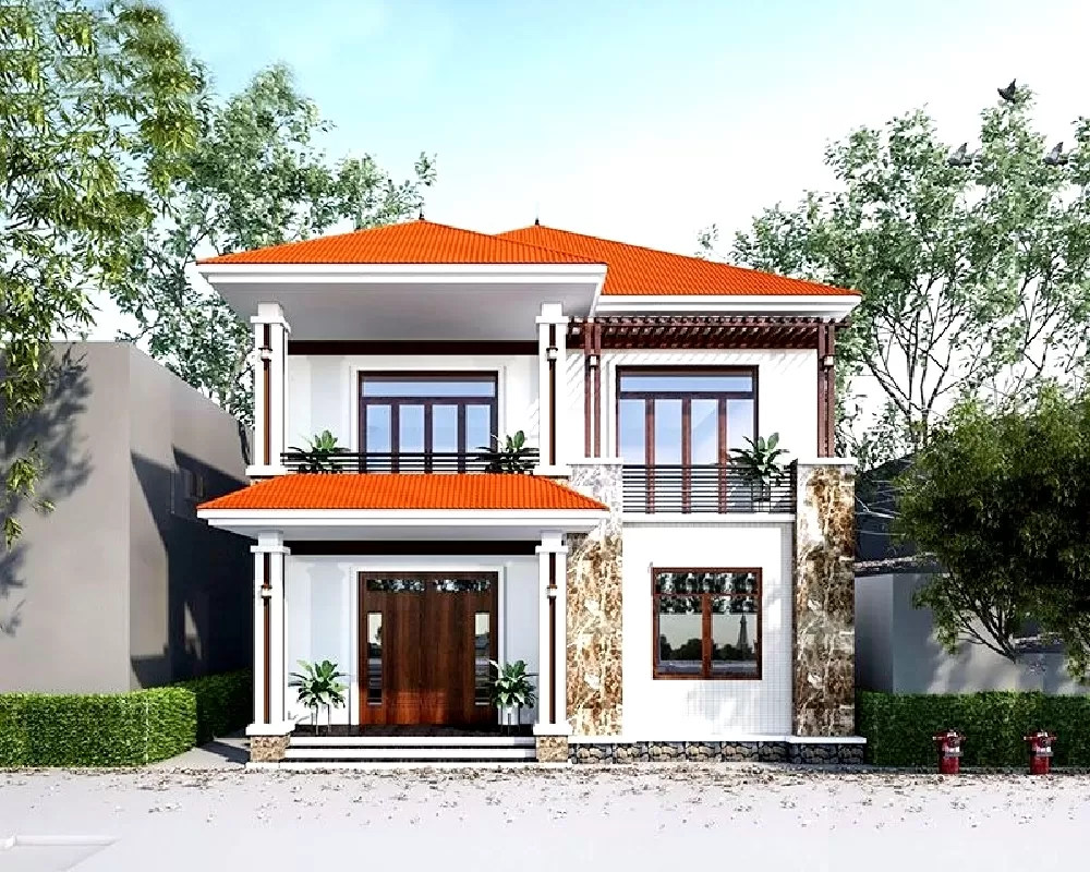 Mẫu nhà vuông 2 tầng đẹp ở nông thôn giá rẻ