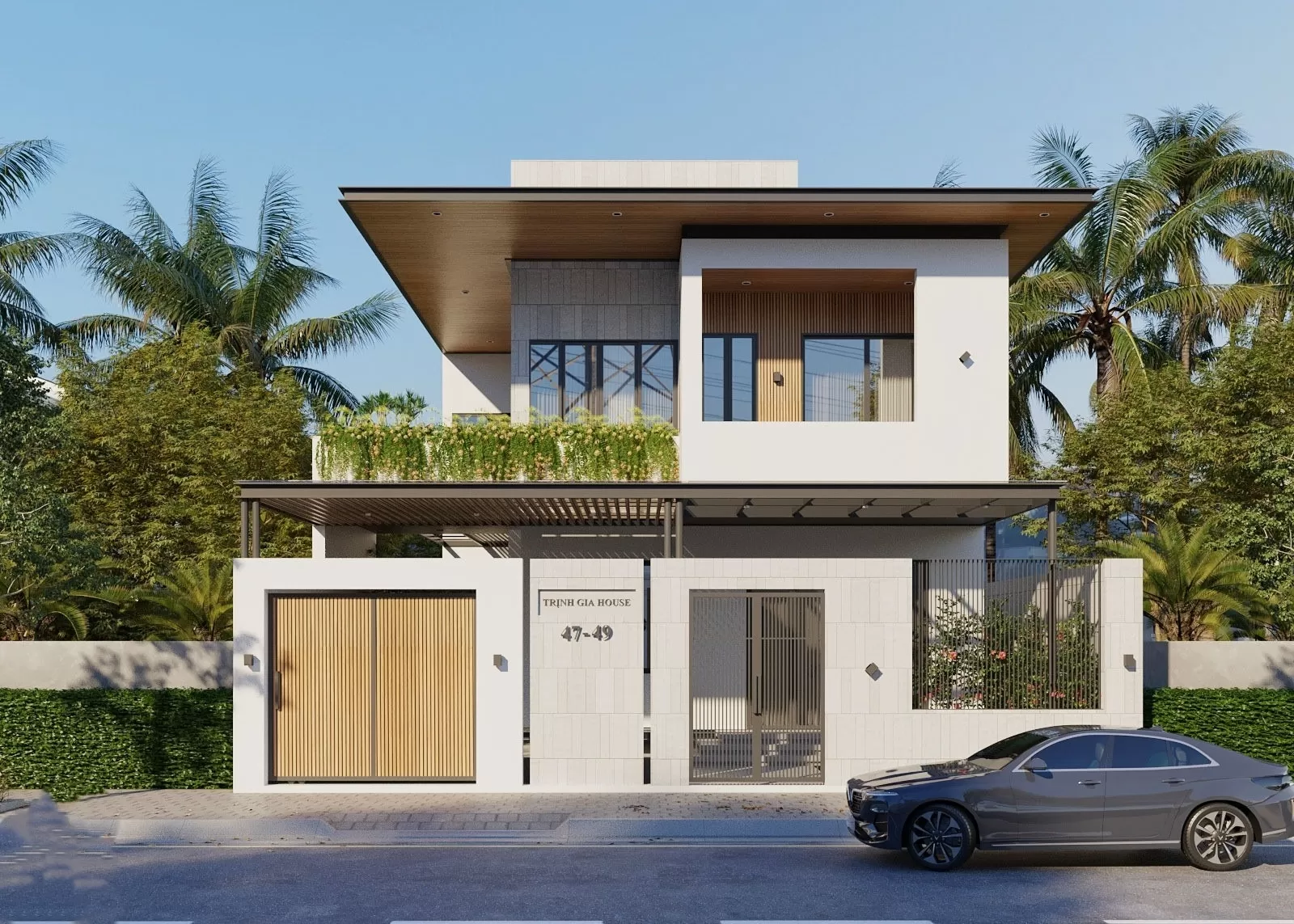 Thiết kế nhà 2 tầng mái bằng giá rẻ mặt tiền 7m