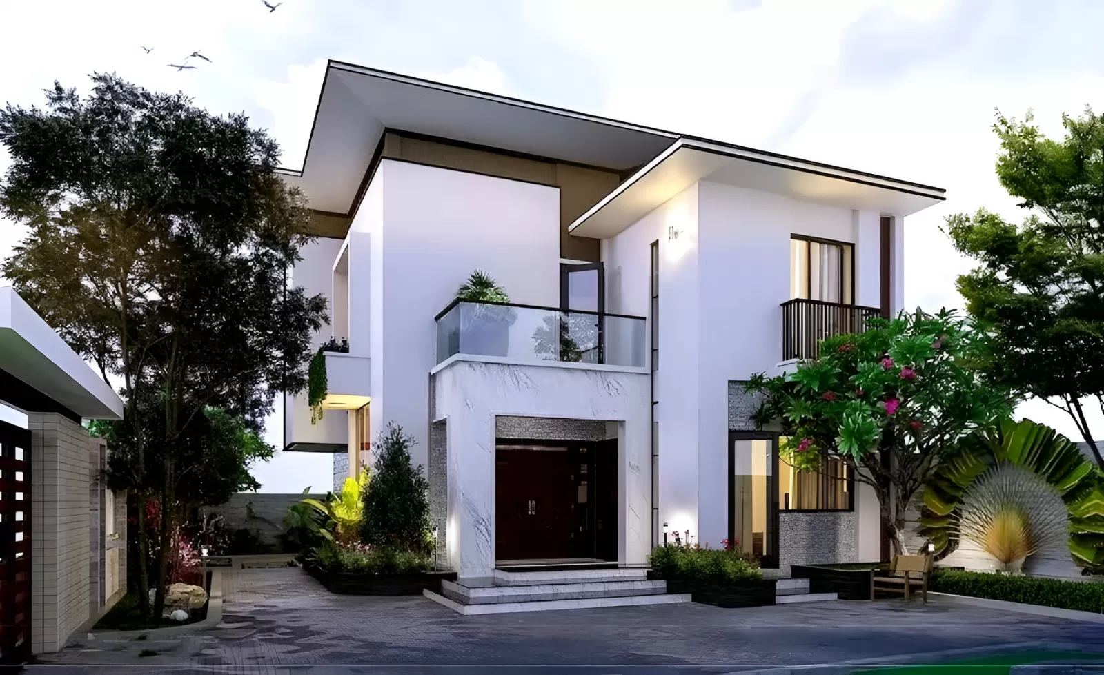 Thiết kế kiến trúc nhà 2 tầng giá rẻ mái bằng đơn giản