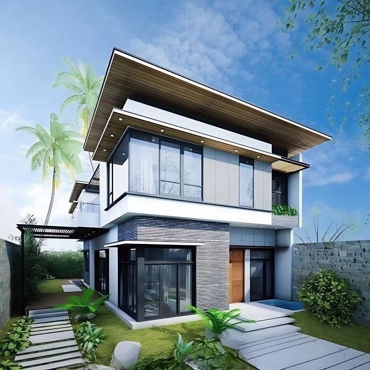 Mẫu nhà vườn 2 tầng 80m2 hiện đại giá rẻ