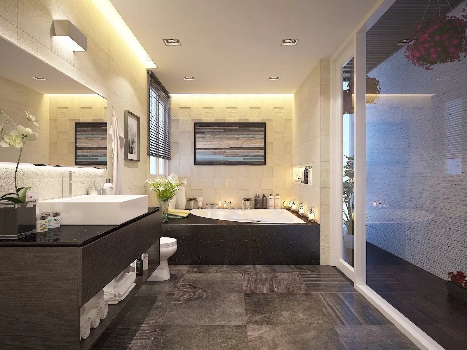 Mẫu nhà vệ sinh có bồn tắm và vòi hoa sen