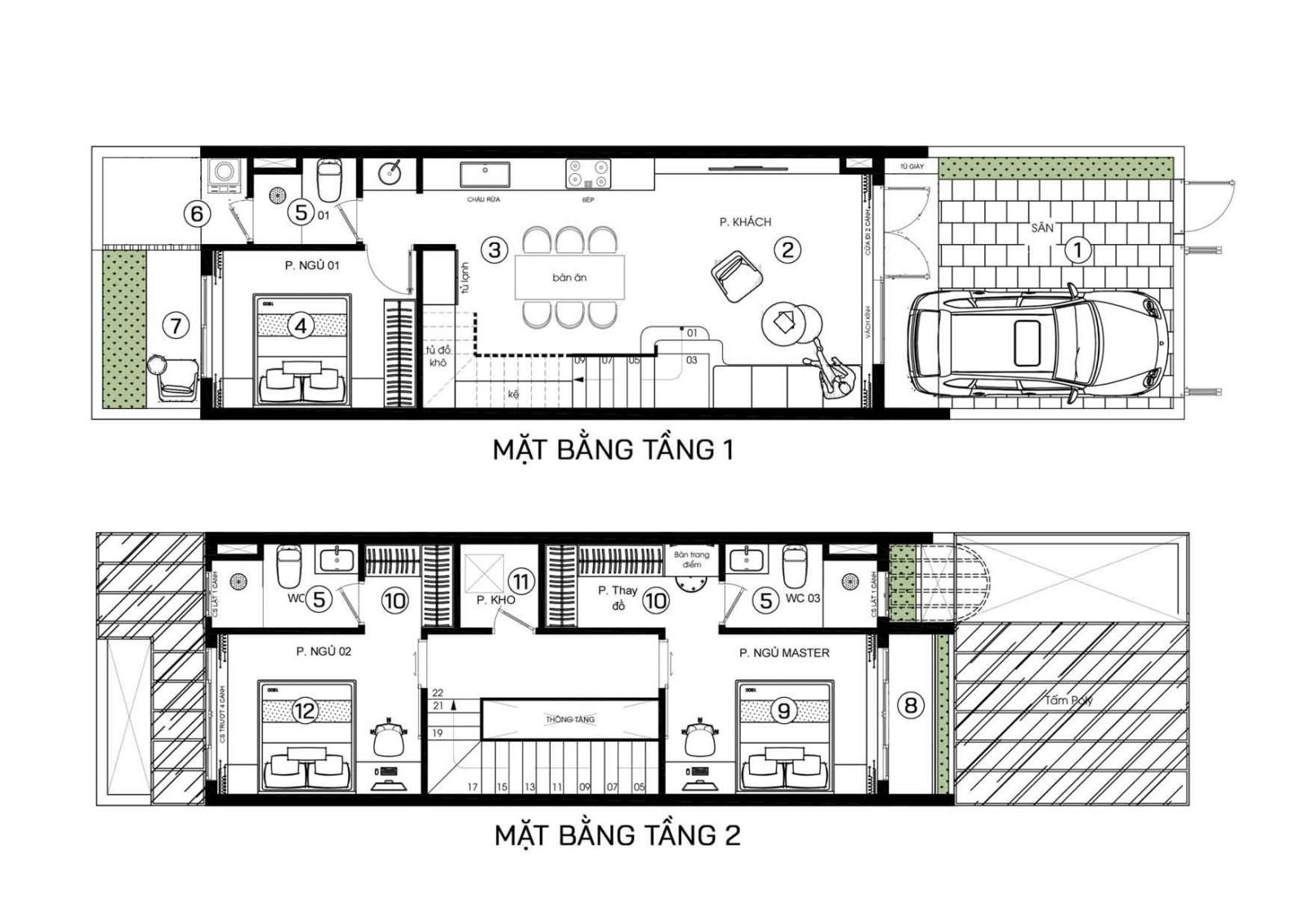 Bản thiết kế công năng nhà ống 2 tầng 200 triệu 80m2