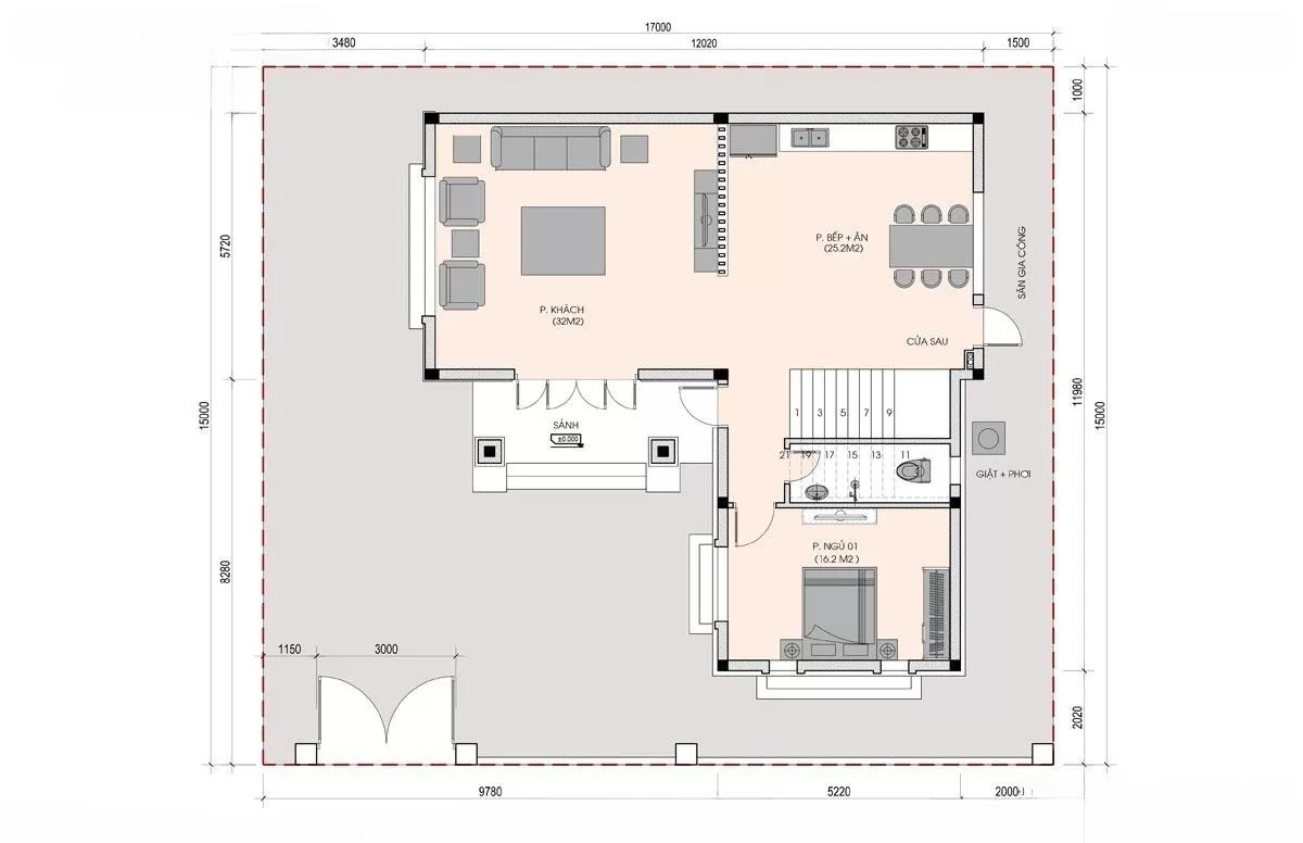 Phối cảnh nội thất tầng 1