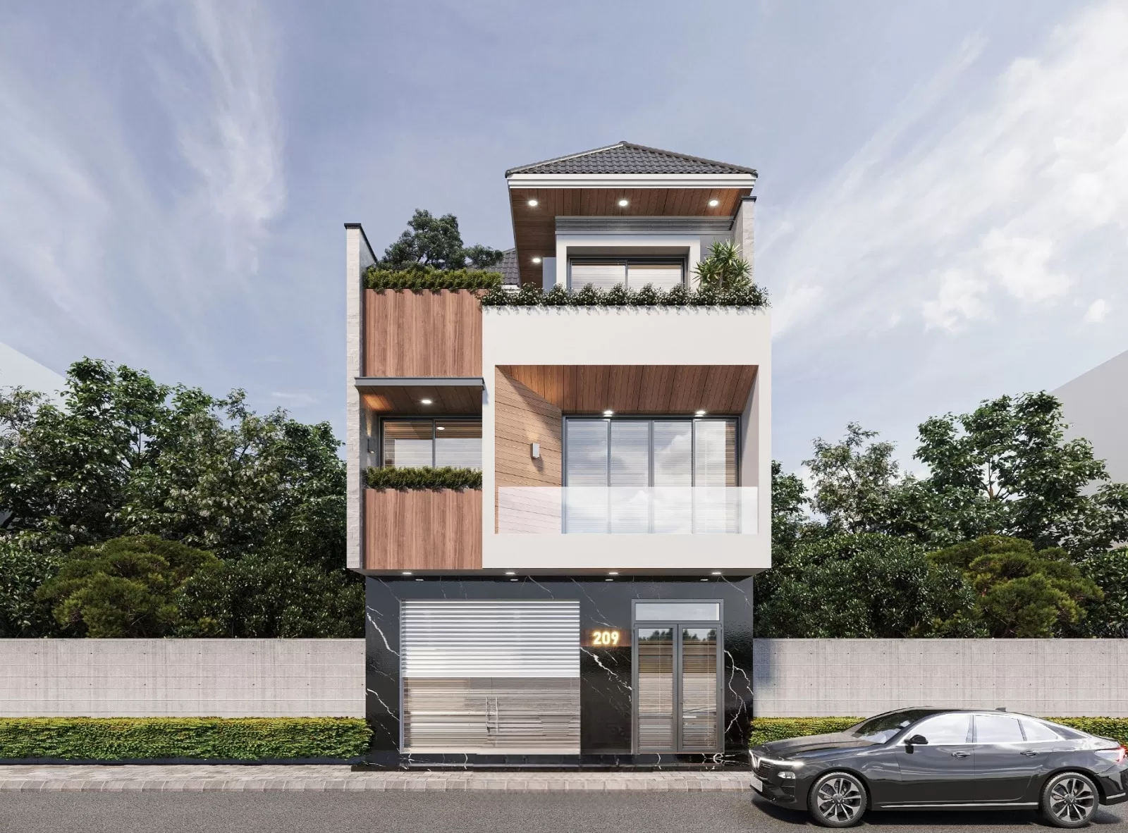 Mẫu thiết kế nhà ở kết hợp văn phòng mái nhật