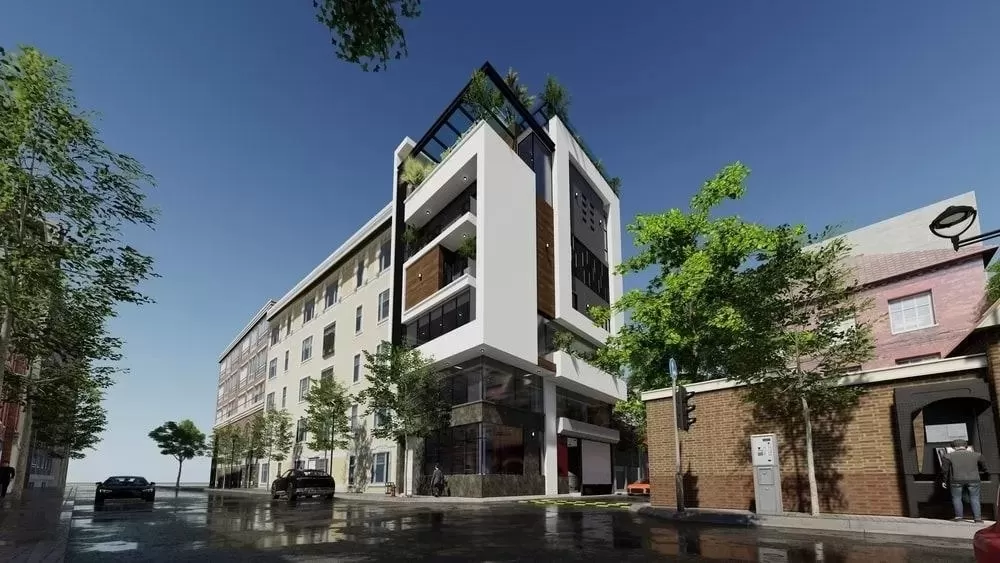 Thiết kế nhà 5 tầng kết hợp văn phòng 2 mặt tiền