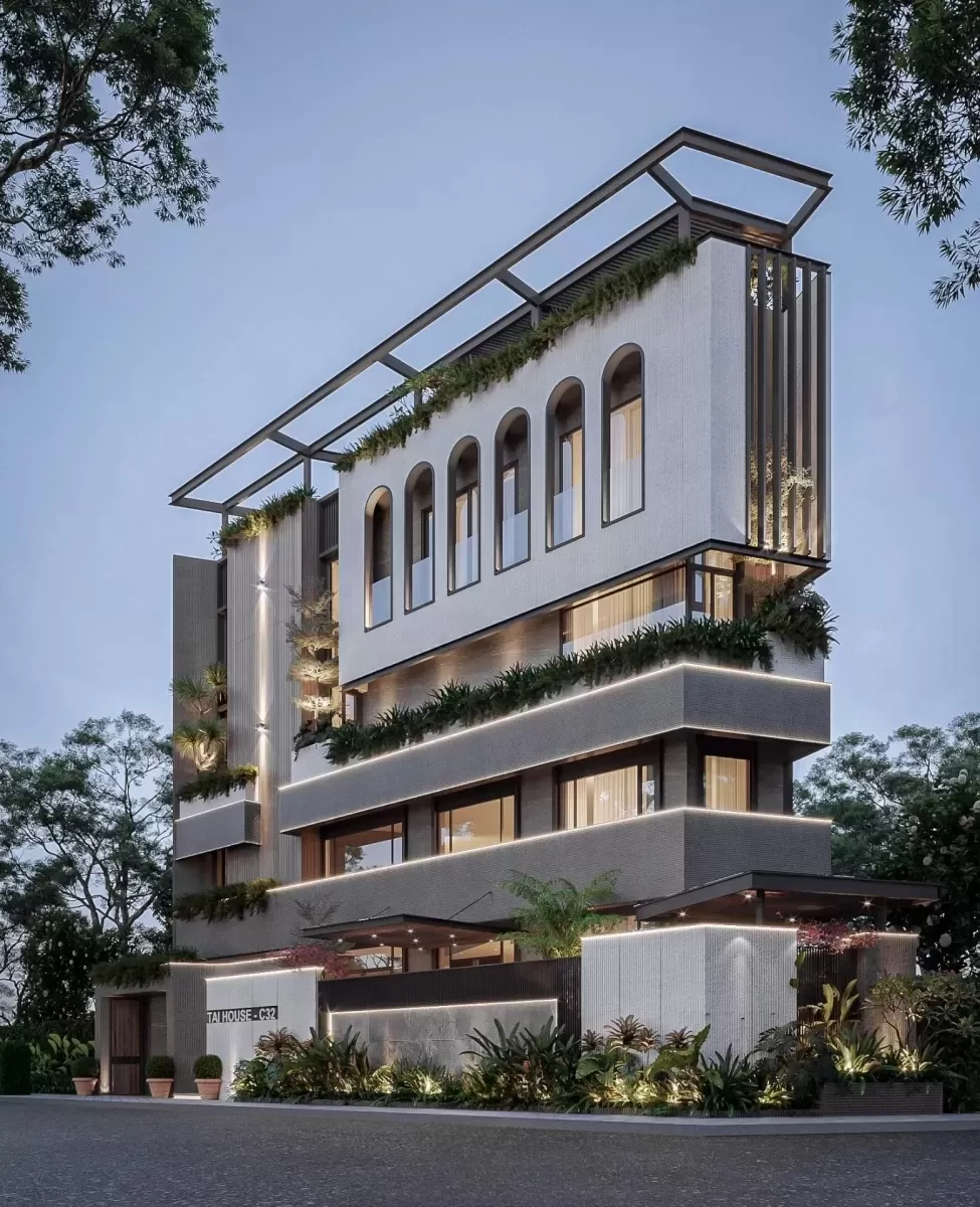 Mẫu thiết kế nhà ở kết hợp văn phòng mái bằng