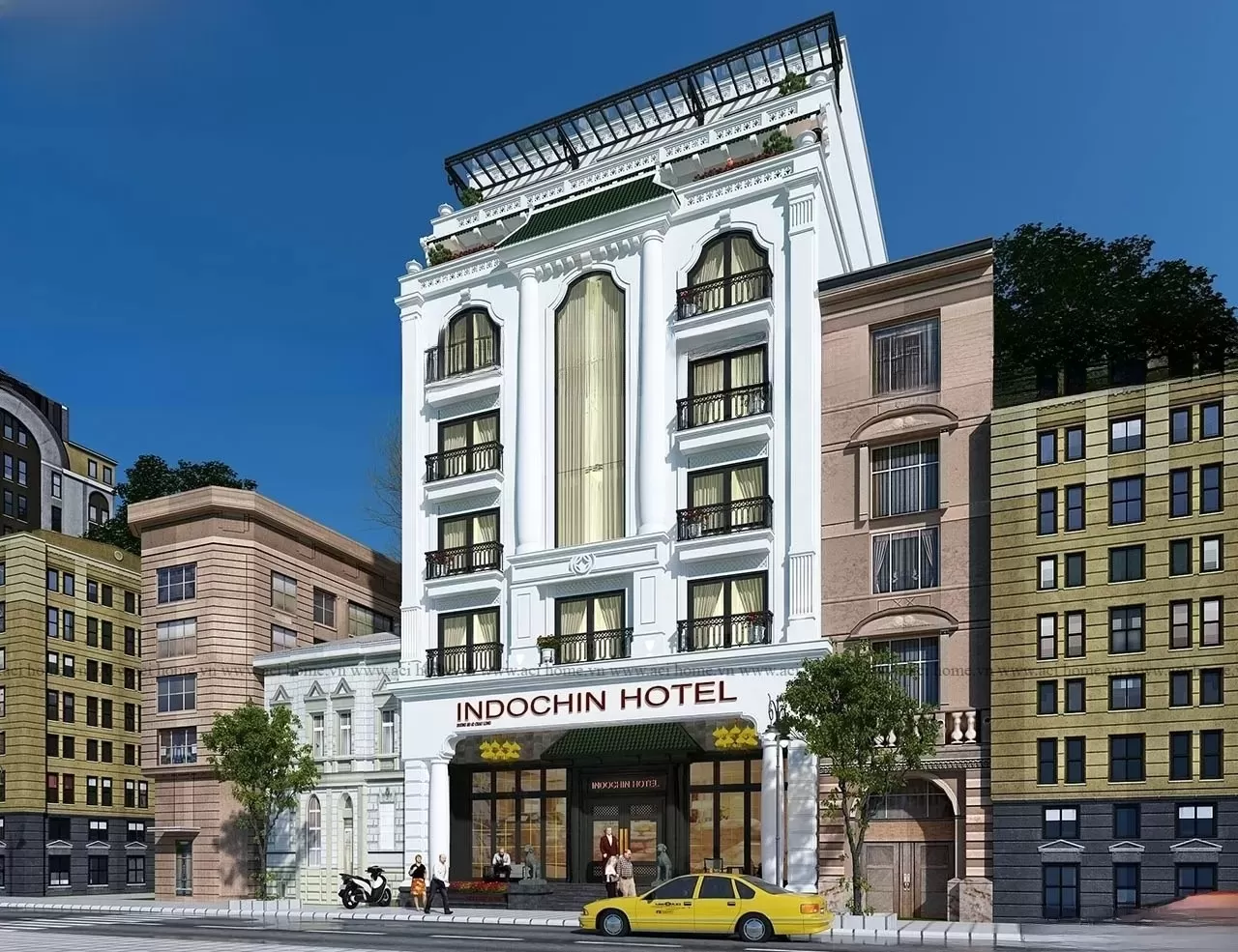 Thiết kế khách sạn mini 7x20 là công trình khách sạn cao tầng kiên cố được xây dựng trên một lô đất mặt tiền 7m, chiều sâu 20m