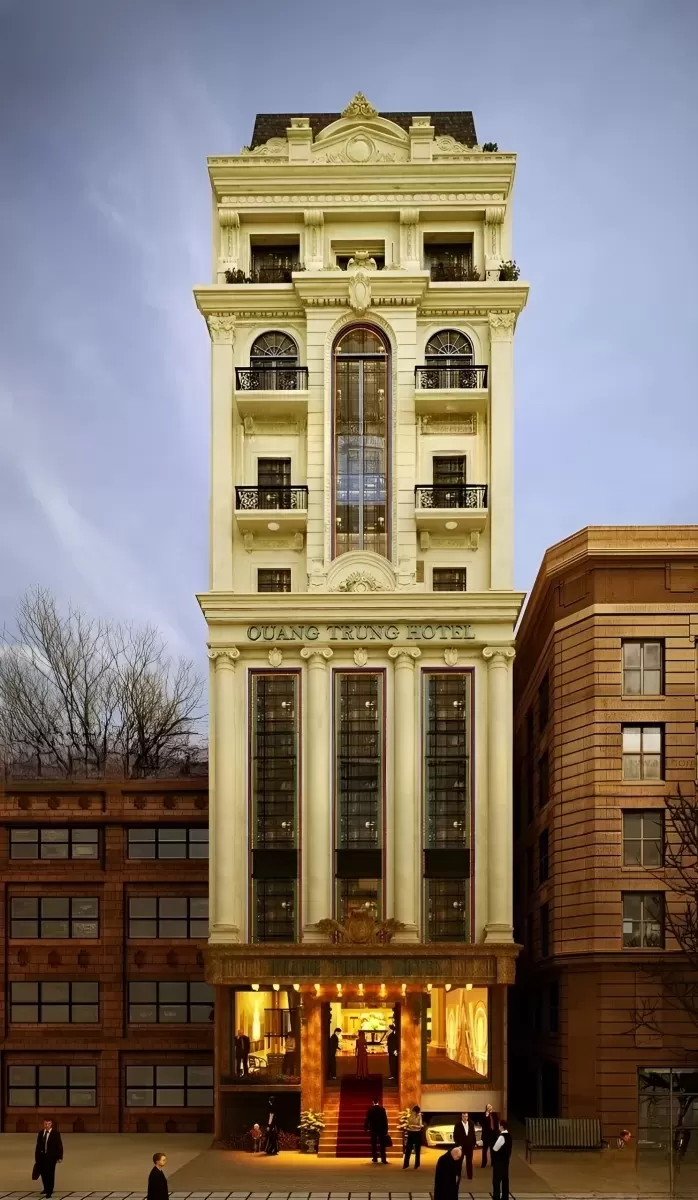 Thiết kế khách sạn mini 7x20 là công trình khách sạn cao tầng kiên cố được xây dựng trên một lô đất mặt tiền 7m, chiều sâu 20m