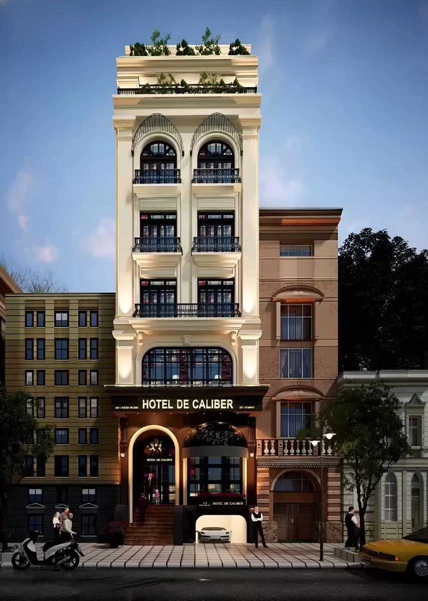 Thiết kế khách sạn mini 7x20 là công trình khách sạn cao tầng kiên cố được xây dựng trên một lô đất mặt tiền 7m, chiều sâu 20m