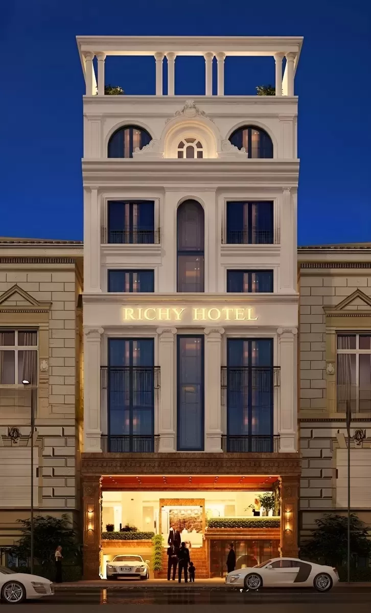 Thiết kế khách sạn mini 7x20 là công trình khách sạn cao tầng kiên cố được xây dựng trên một lô đất mặt tiền 7m, chiều sâu 20m