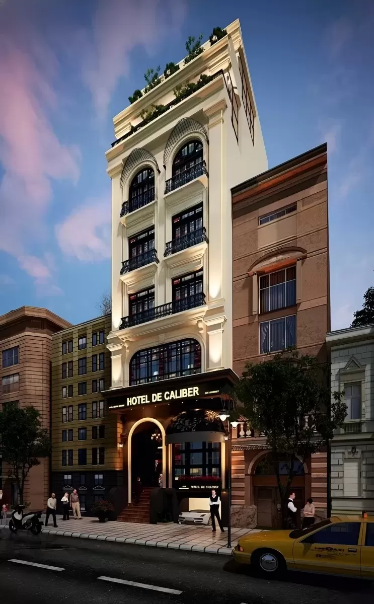 Thiết kế khách sạn mini 7x20 là công trình khách sạn cao tầng kiên cố được xây dựng trên một lô đất mặt tiền 7m, chiều sâu 20m