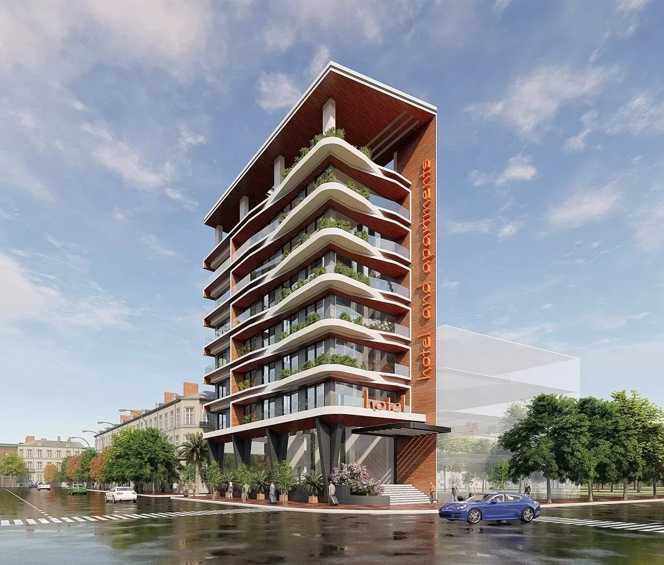 Thiết kế khách sạn mini 7x20 là công trình khách sạn cao tầng kiên cố được xây dựng trên một lô đất mặt tiền 7m, chiều sâu 20m