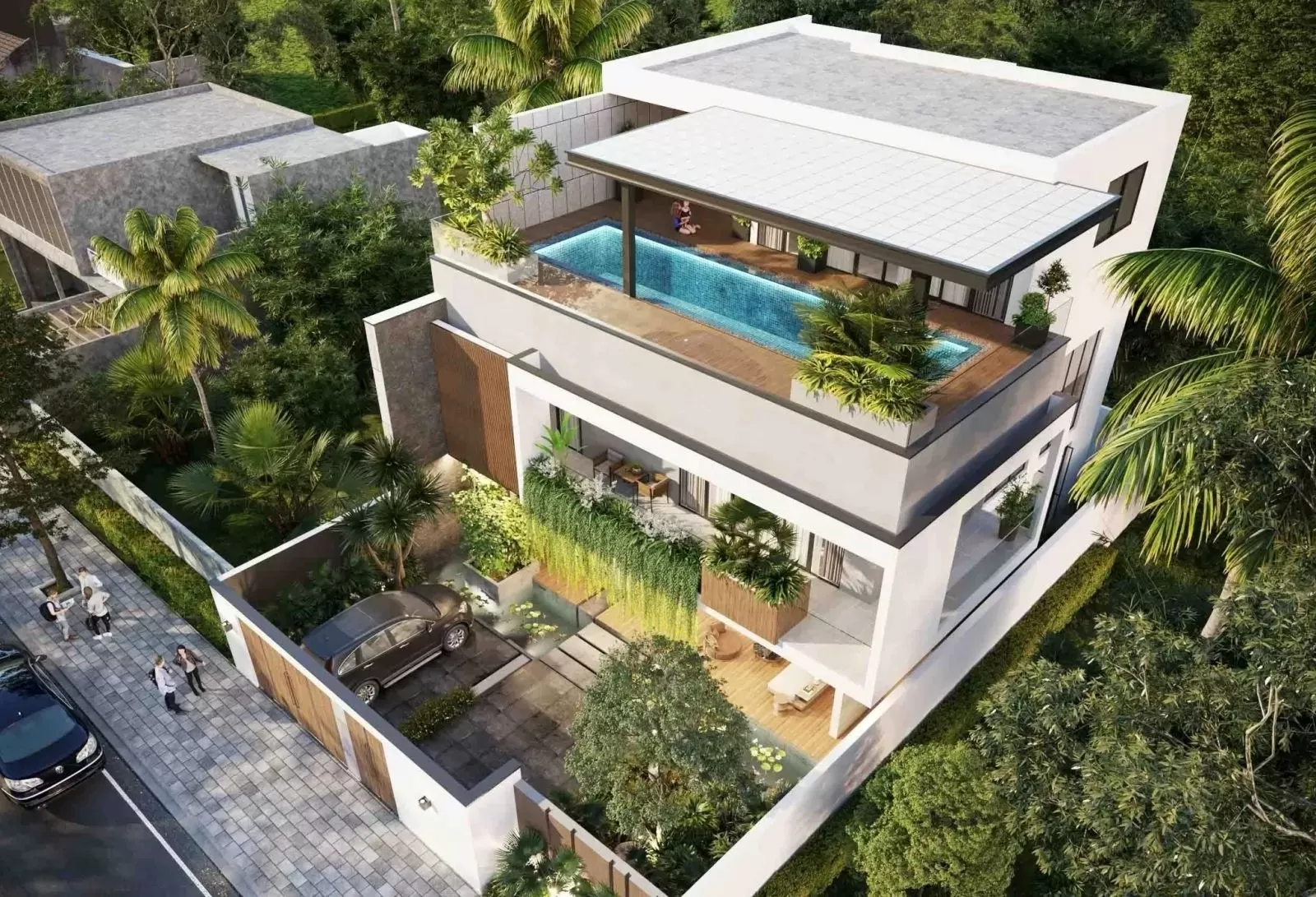 Phải có bản vẽ chi tiết mặt cắt kết cấu bể bơi và hệ thống cấp thoát nước trên mái