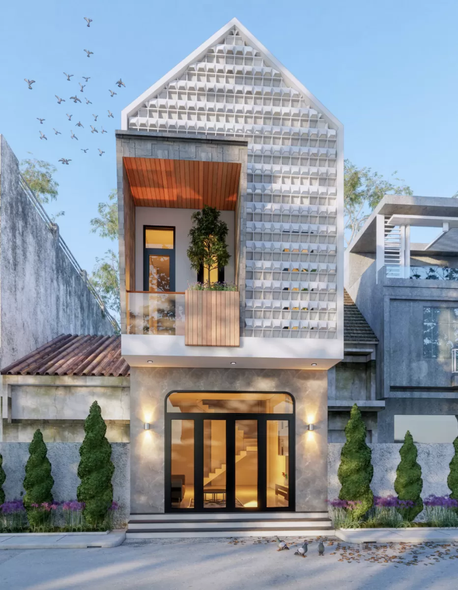 Thiết kế nhà ống vừa ở vừa cho thuê mái chéo