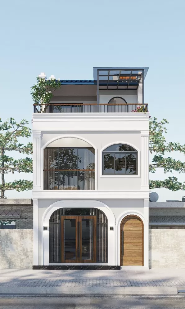 Mẫu thiết kế nhà 7x20 vừa ở vừa kinh doanh phong cách Indochine