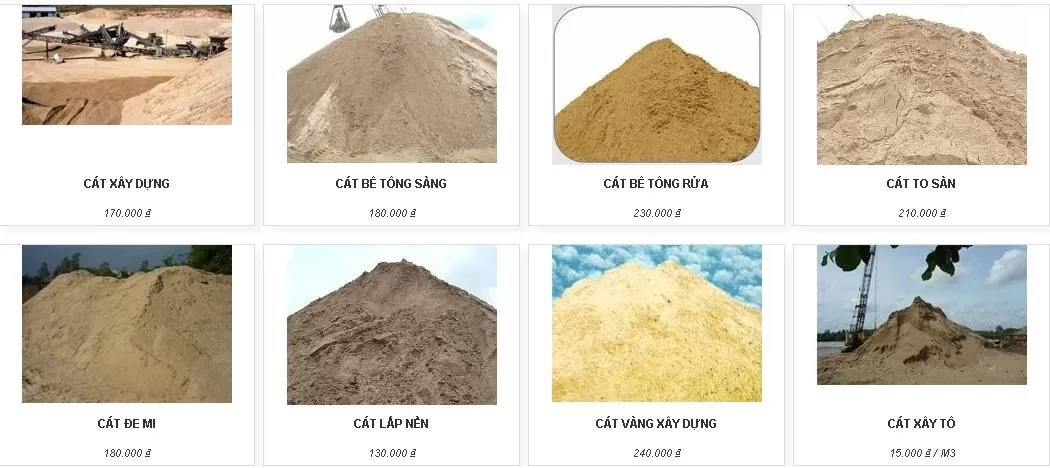 Giá trung bình các loại cát xây dựng
