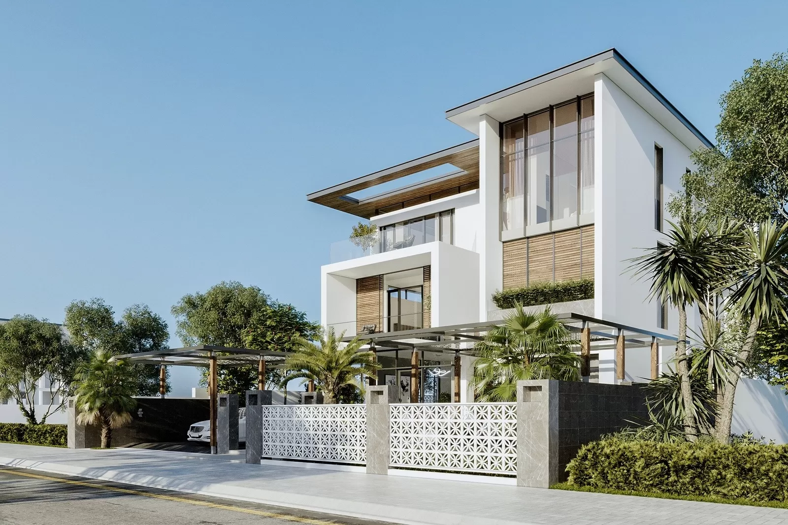 Mẫu thiết kế tường rào gạch bông gió lai đá độc đáo