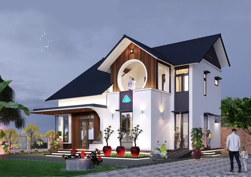 Nhà kiểu Hàn Quốc hiện đại 2 tầng mái dốc