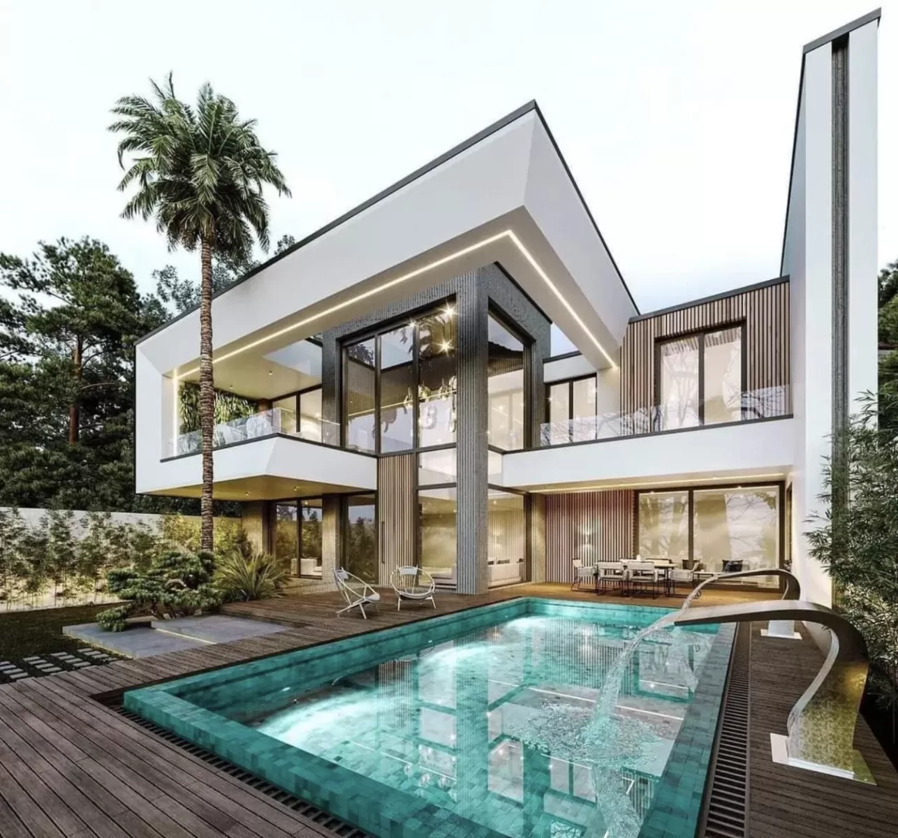 Mẫu nhà chữ L 2 tầng kiểu Hàn Quốc hiện đại