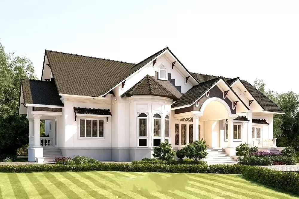 Mẫu biệt thự nhà vườn cấp 4 mái thái 200m2 5 phòng ngủ