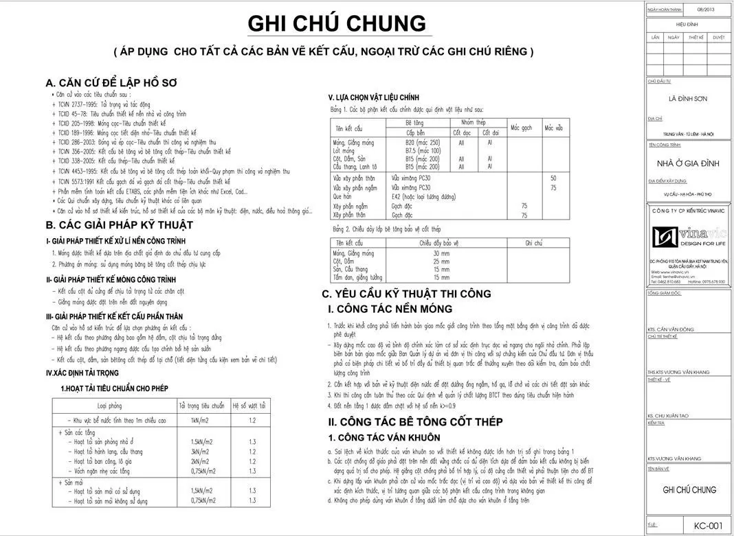 Ghi chú trong hồ sơ bản vẽ kết cấu