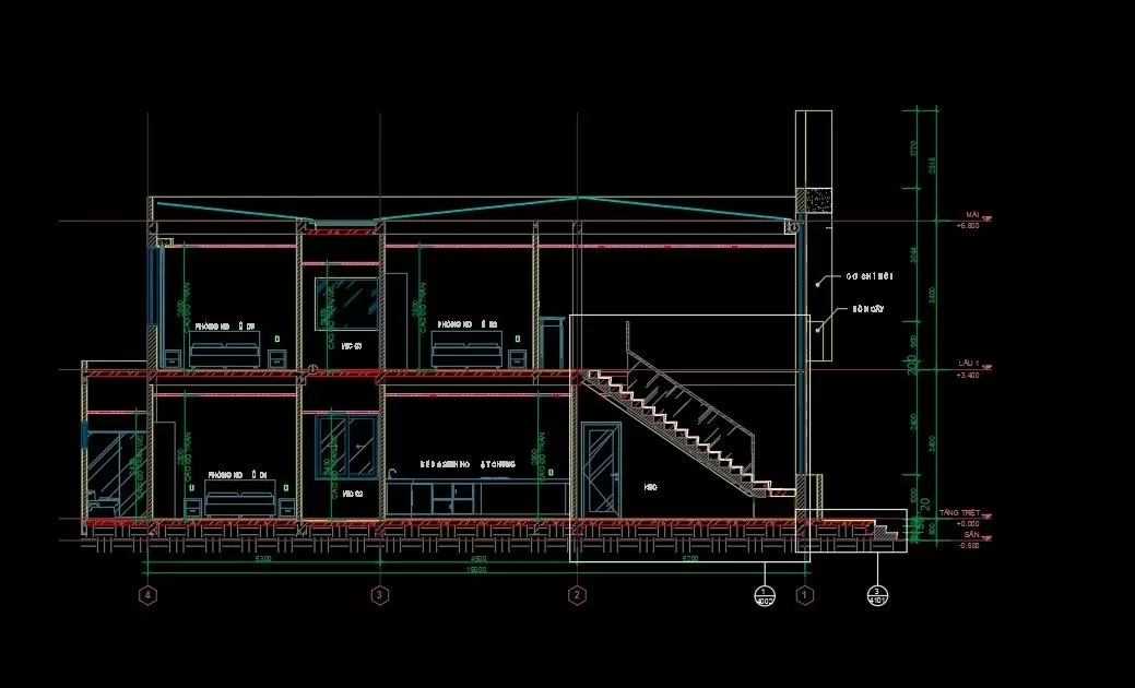 Bản vẽ CAD kết cấu nhà 2 tầng dân dụng