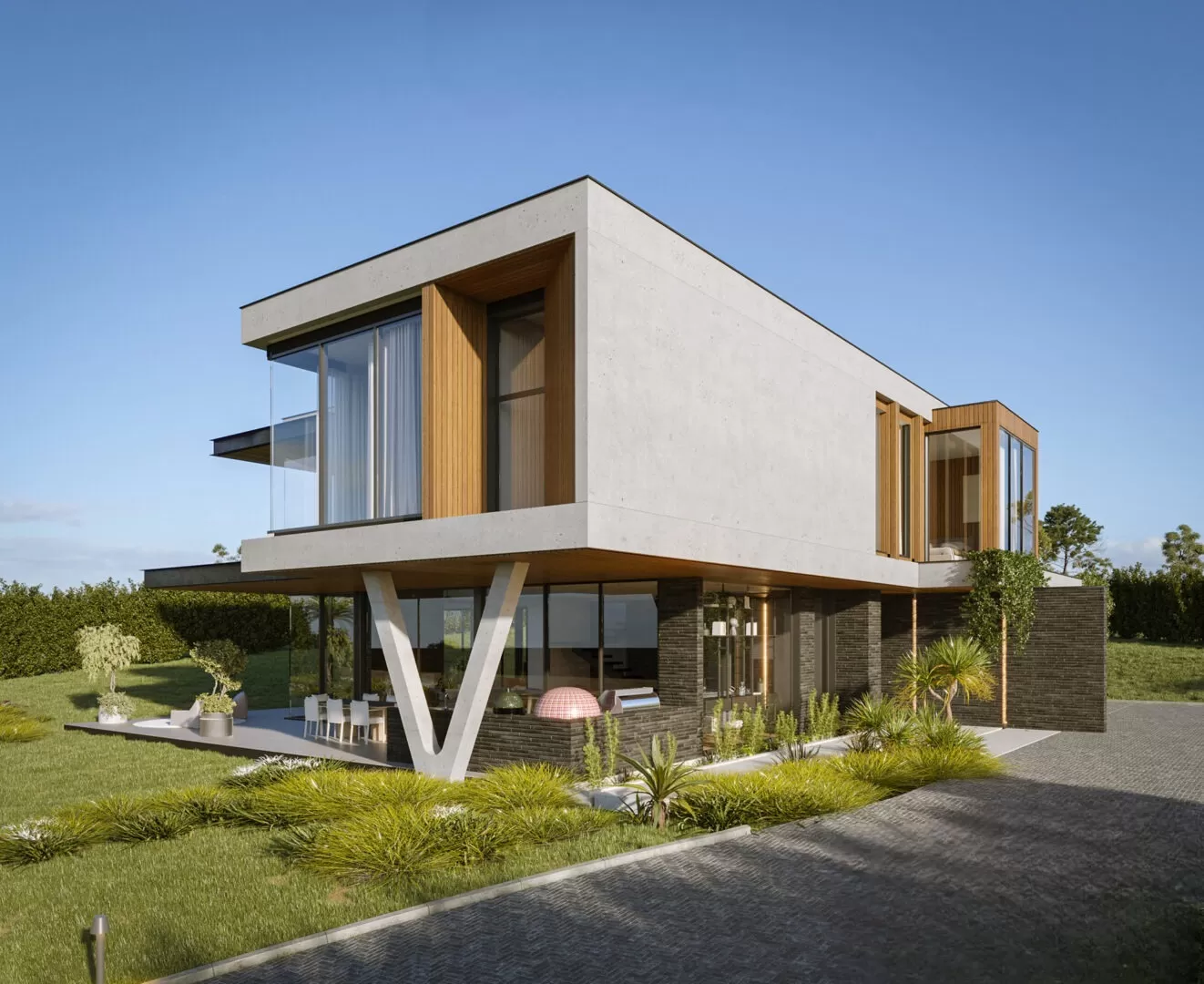 Nhà sàn xi măng và kính