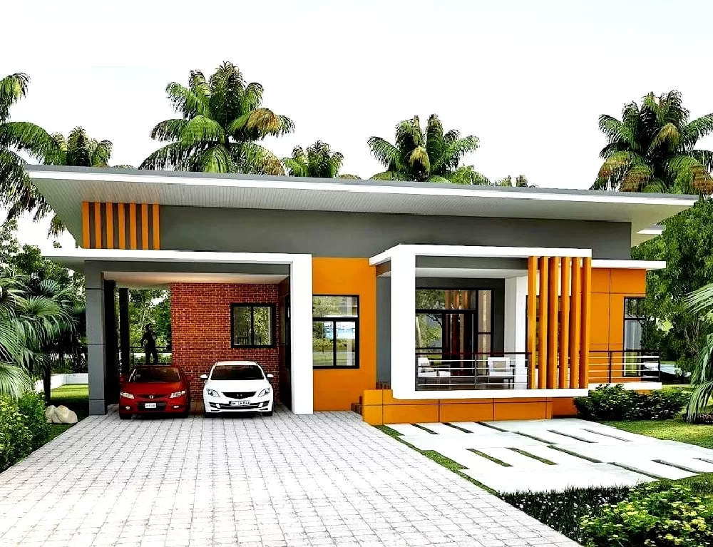 Mẫu nhà cấp 4 đẹp 3 phòng ngủ mái bằng có gara ô tô