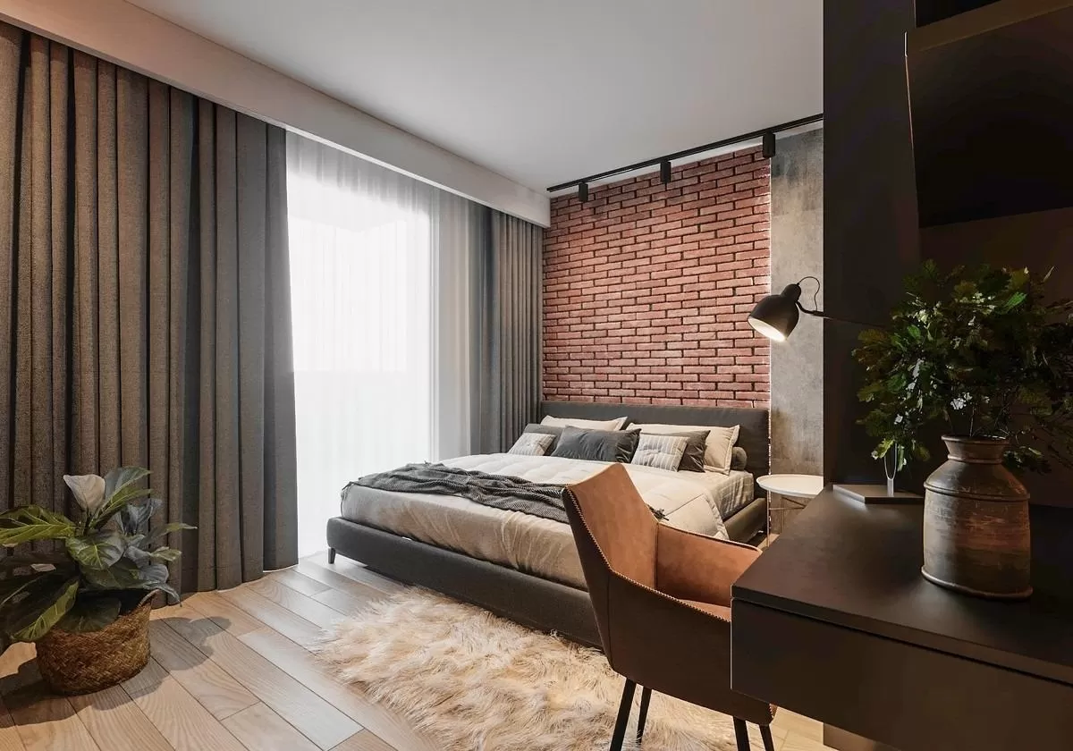 Tường gạch không xây trát phòng ngủ