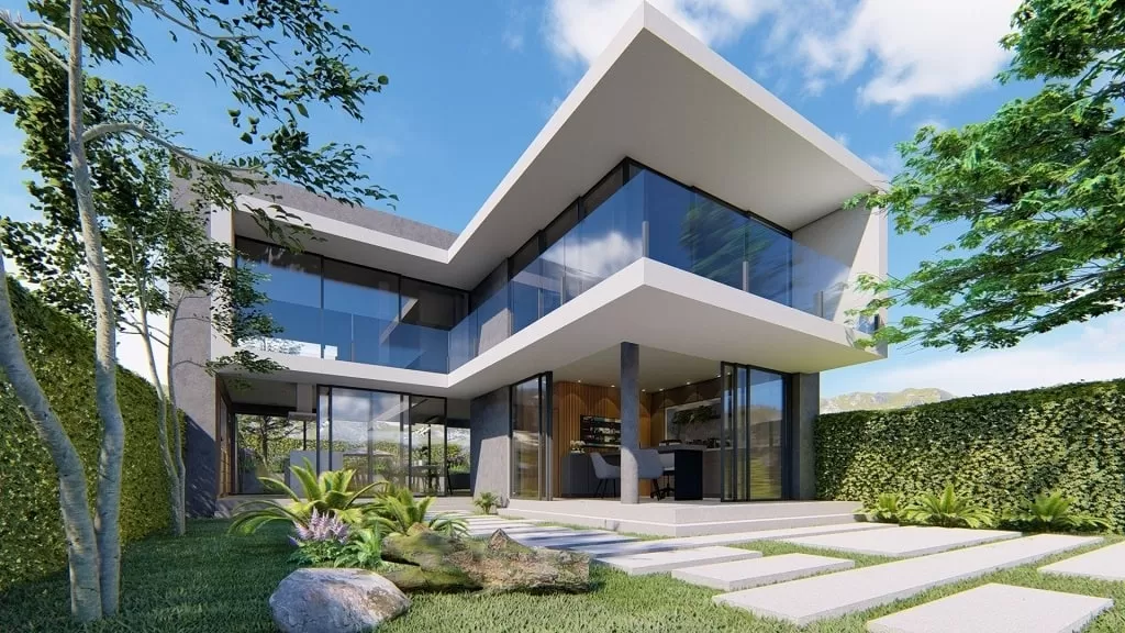 Mẫu sân vườn biệt thự 2 tầng phong cách hiện đại