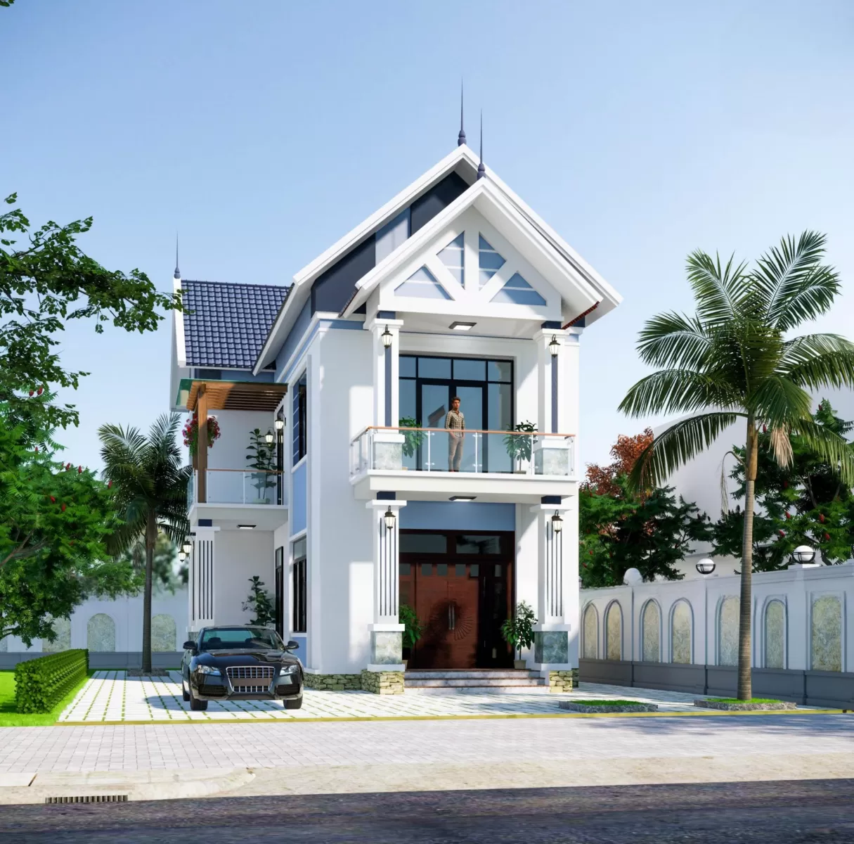 Biệt thự 2 mặt tiền hiện đại mái thái chữ L