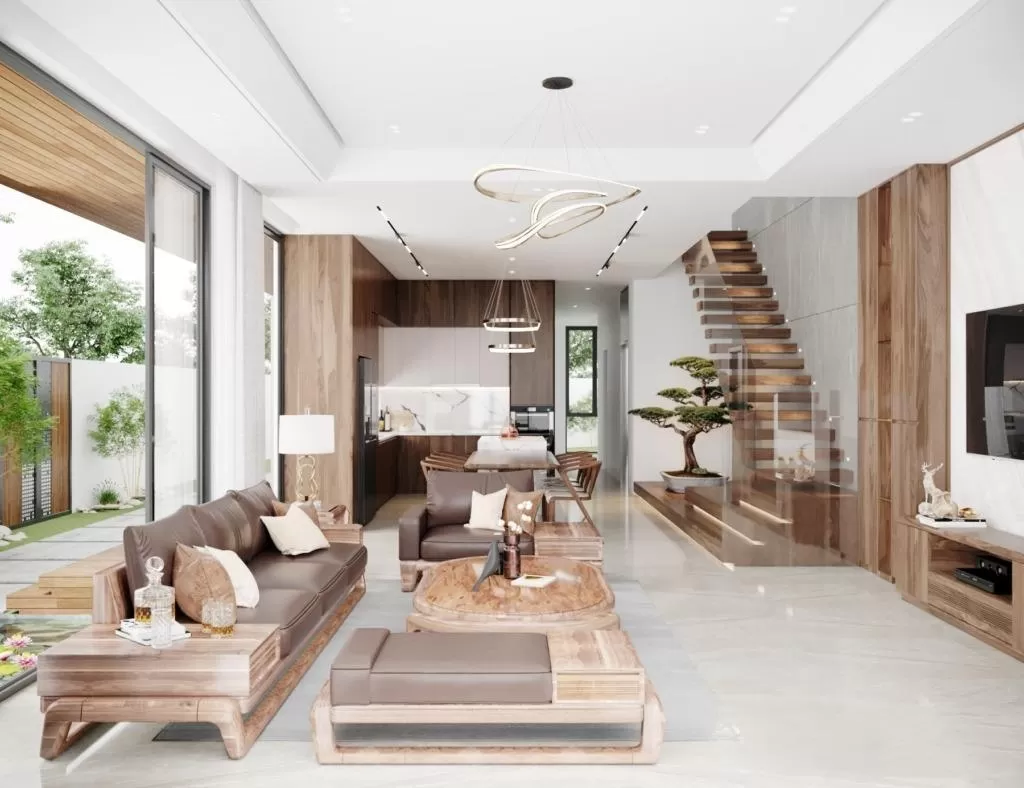 Phòng khách nên được bố trí sao cho có tầm nhìn tốt ra cửa chính