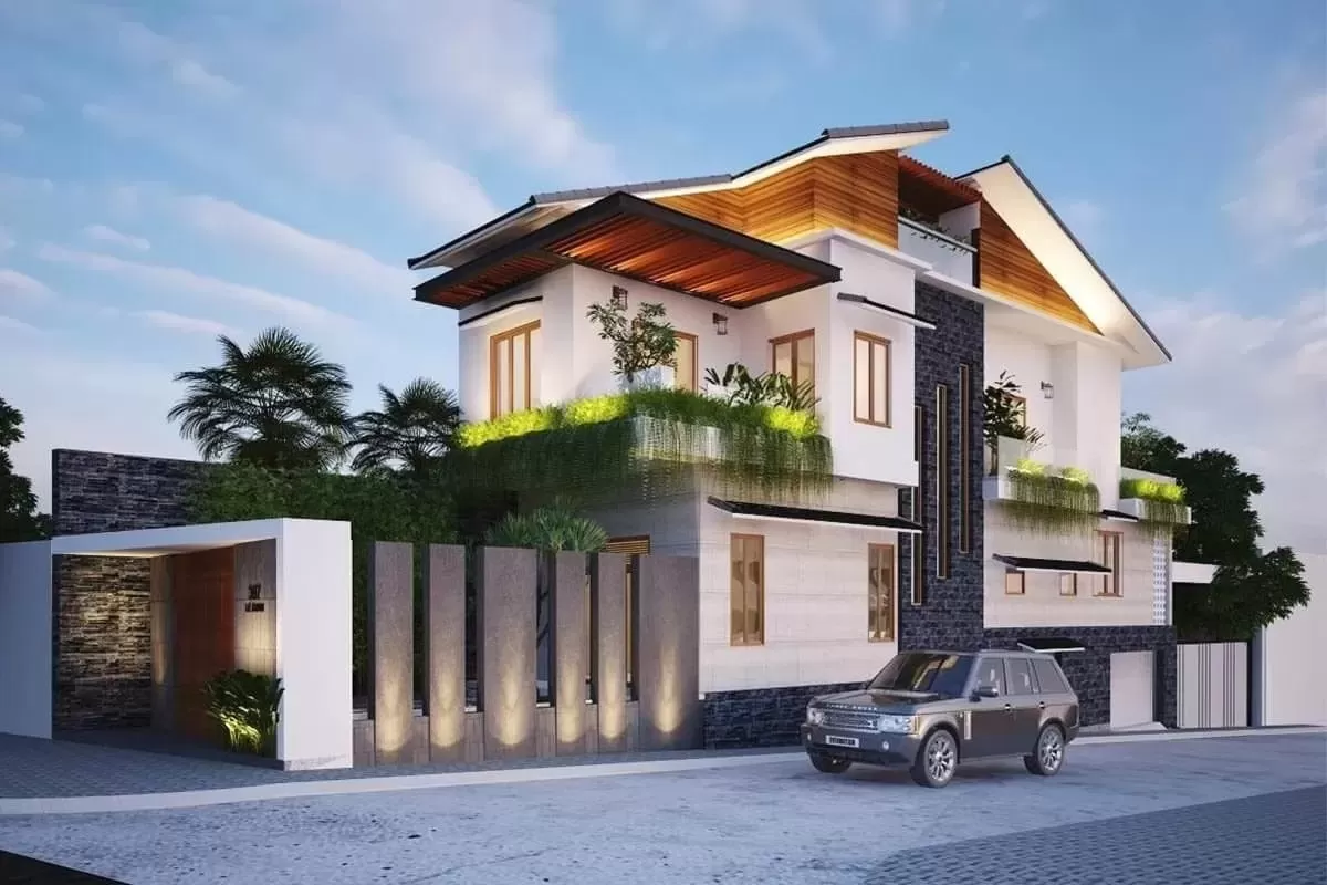 Biệt thự 2 mặt tiền hiện đại mái lệch cá tính