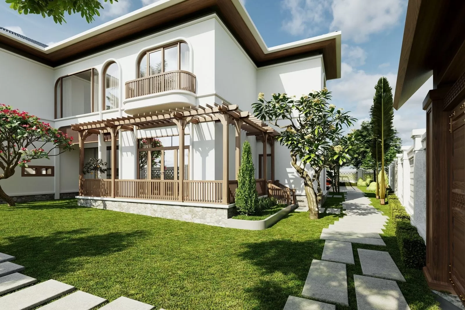 Mẫu biệt thự hiện đại 2 mặt tiền sân vườn xanh mát