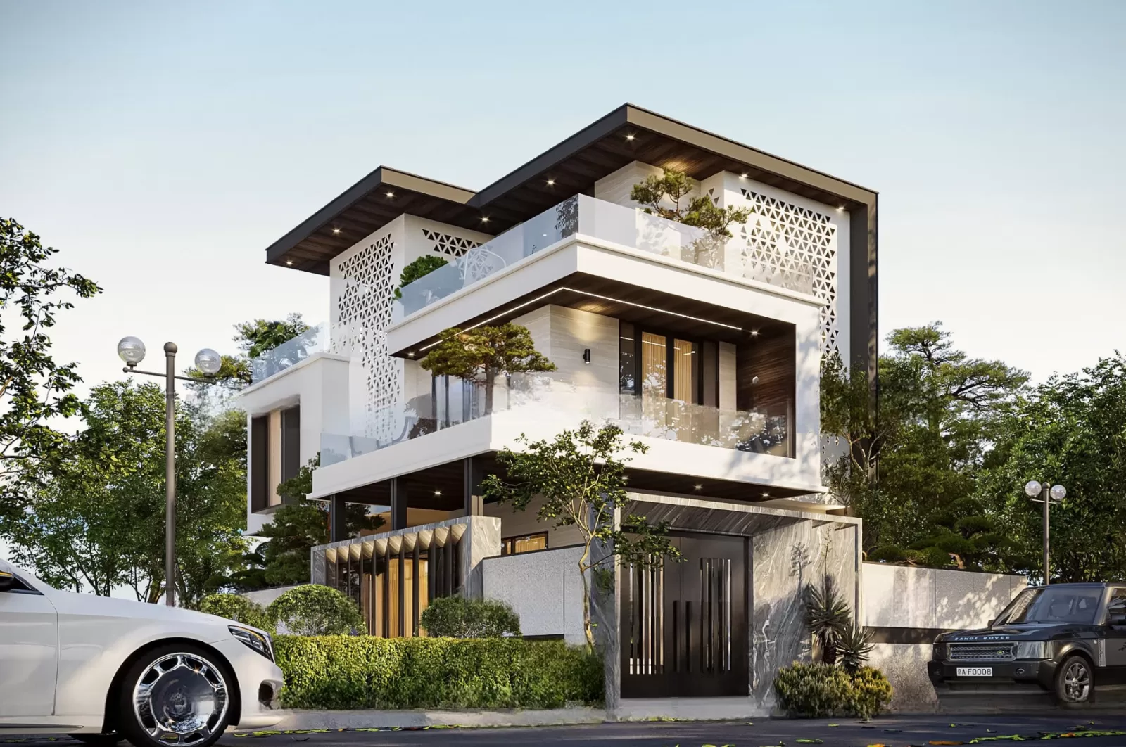 Thiết kế biệt thự 2 mặt tiền đẹp hiện đại tối giản