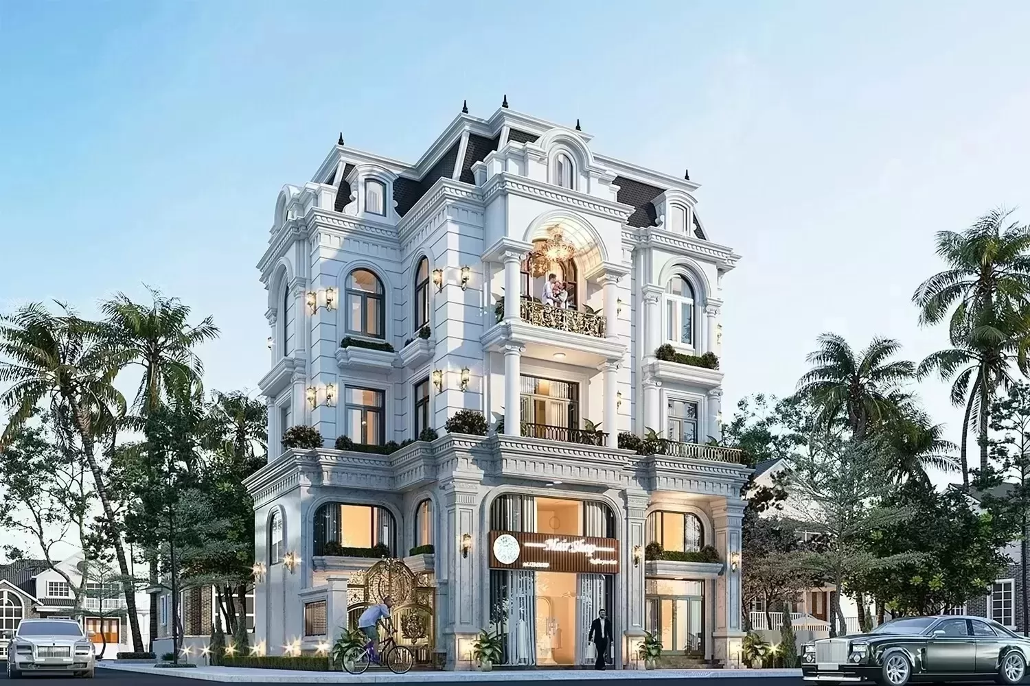 Mẫu biệt thự chữ L mái Mansard