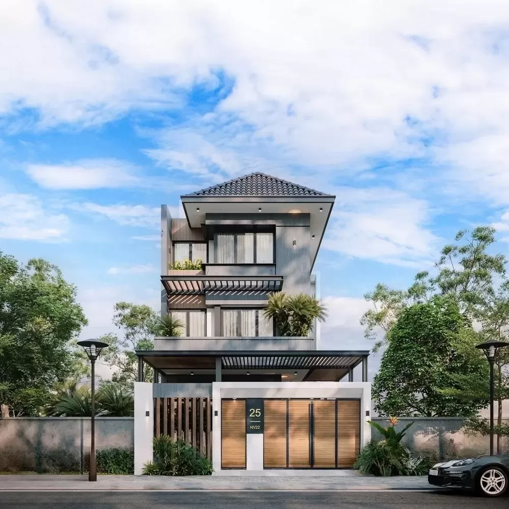 Mẫu nhà đẹp 5x20m mái nhật