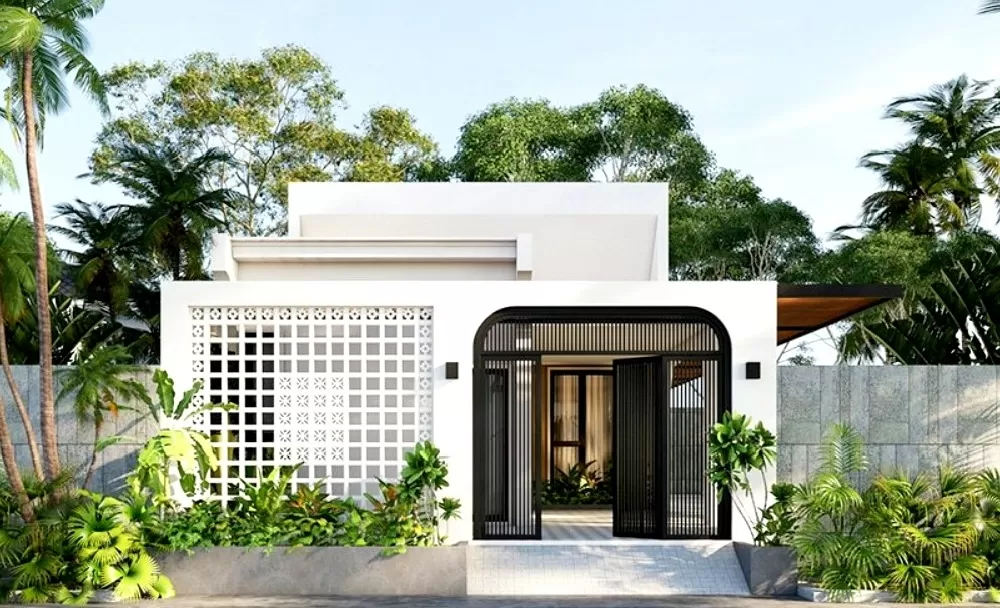 Mẫu nhà mái bằng 3 phòng ngủ có gác lửng