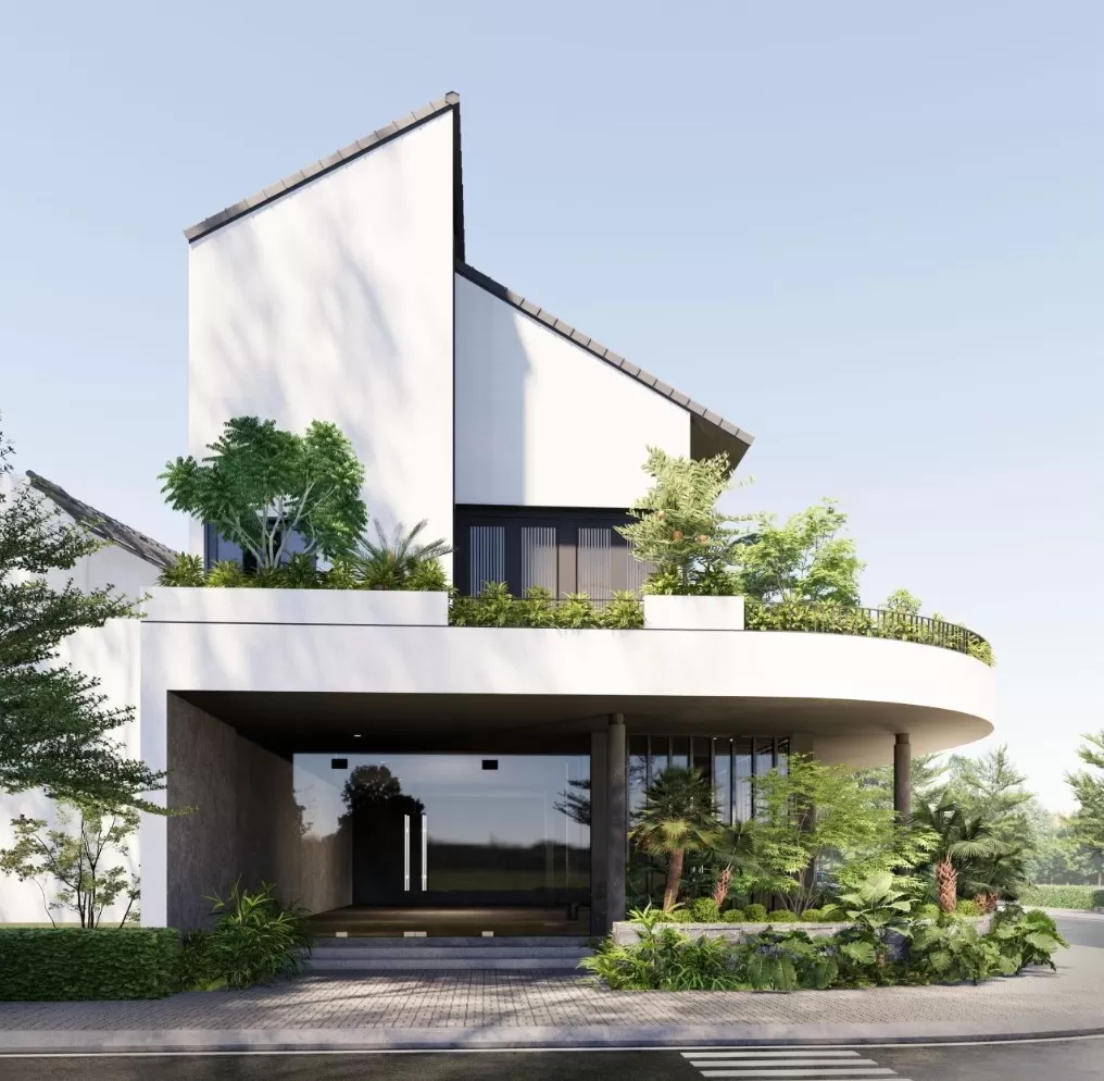 Mẫu nhà 2 tầng 3 phòng ngủ có gác lửng