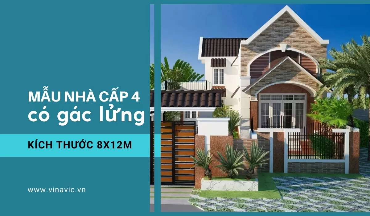 mẫu nhà cấp 4 có gác lửng 8x12