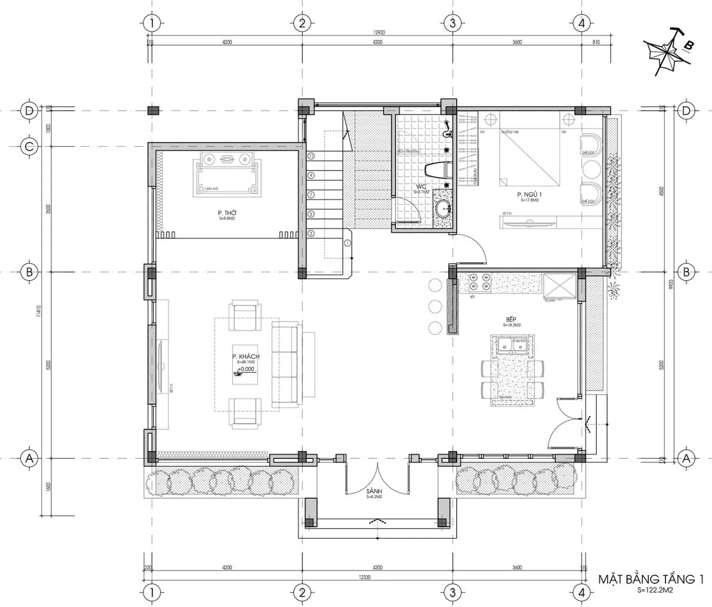 Phối cảnh mặt bằng công năng tầng trệt biệt thự mini 80m2