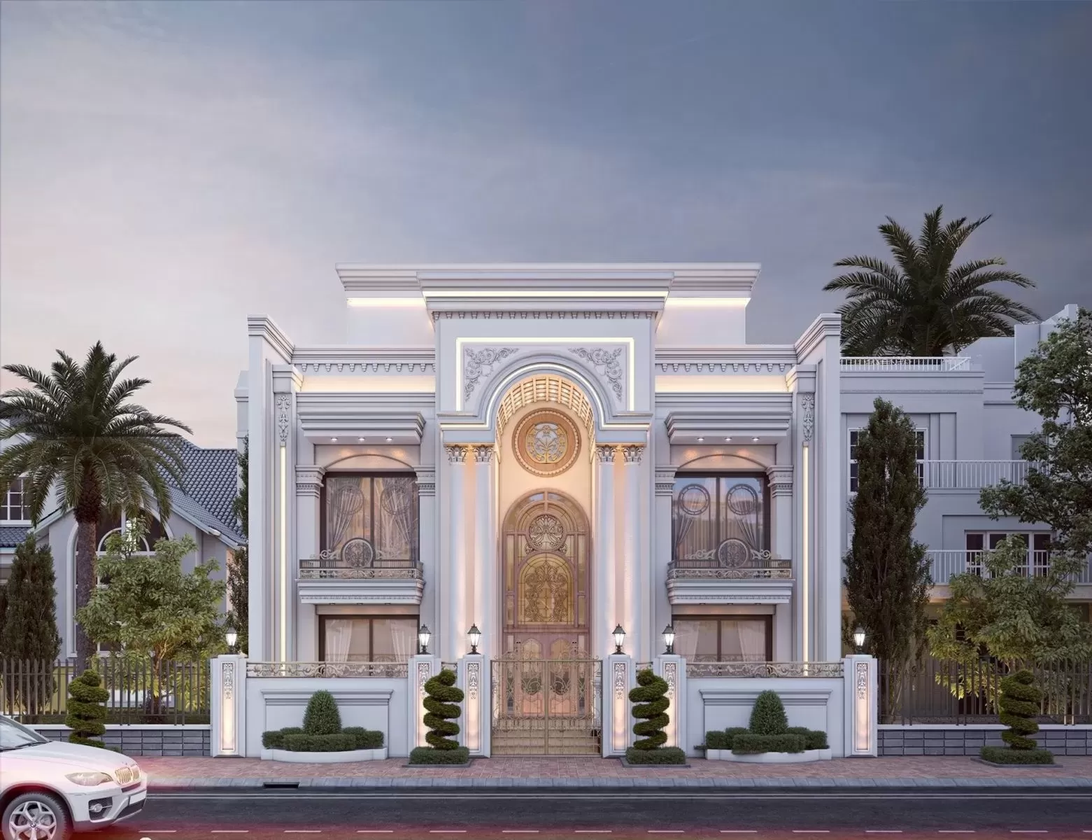 Mẫu nhà vuông 2 tầng 10x10 phong cách tân cổ điển hiện đại