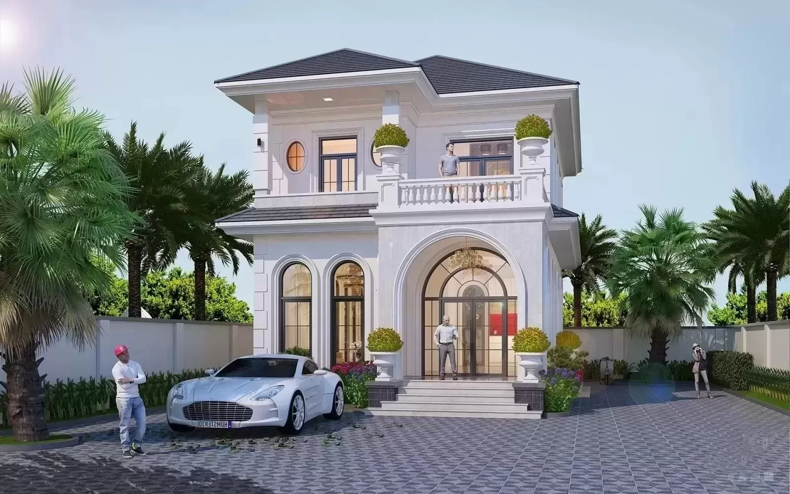 Công trình nhà 2 tầng kết hợp hài hoà giữa vật liệu đặc trưng của kiến trúc tân cổ điển và hiện đại